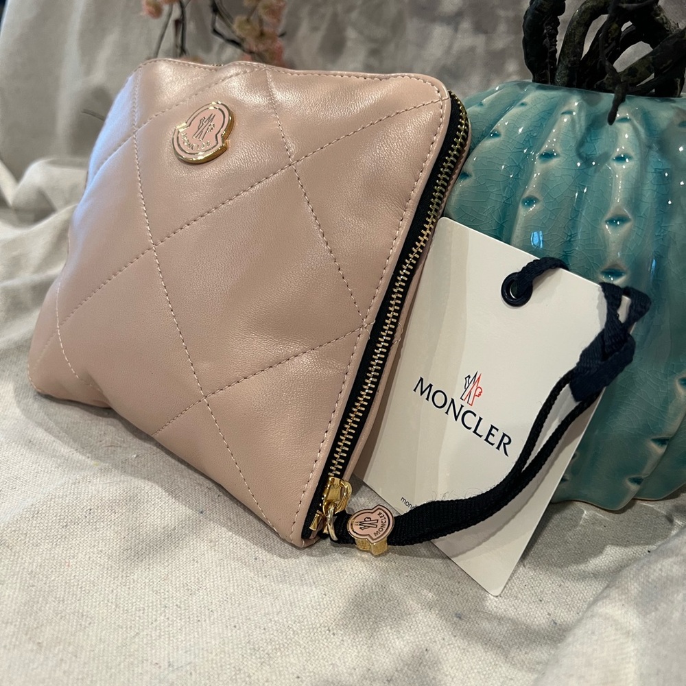 Moncler Leather DOMITILLE Blush Quilted Zip Up Hidden Bag  Mixed Media - Picture 11 of 13